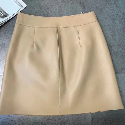 Women’s High Waisted Sheepskin Leather Mini Skirt