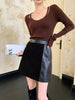 Black Leather Mini Skirt With Suede Contrast