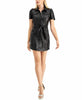 Black Leather Shirt Dress With Belt for Women