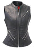 Black Leather Vest for Women With Zipper Pockets