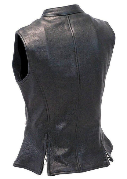 Black Leather Vest for Women With Zipper Pockets