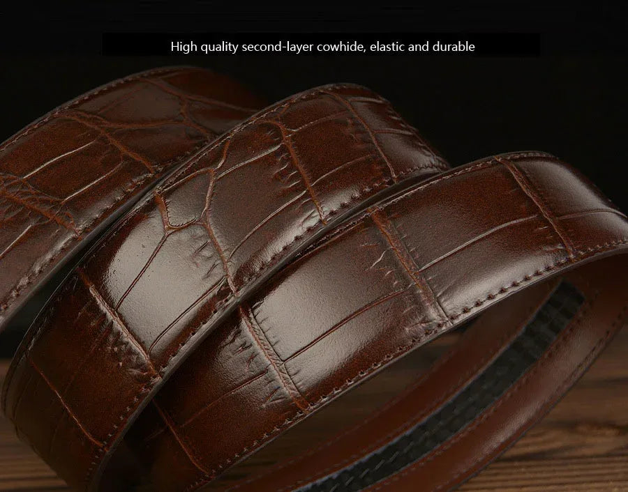 Men’s Croc Embossed Leather Belt with Wolf Buckle
