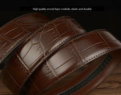 Men’s Croc Embossed Leather Belt with Wolf Buckle