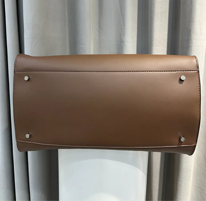 Women's Leather Work Tote Bag with Zip Closure