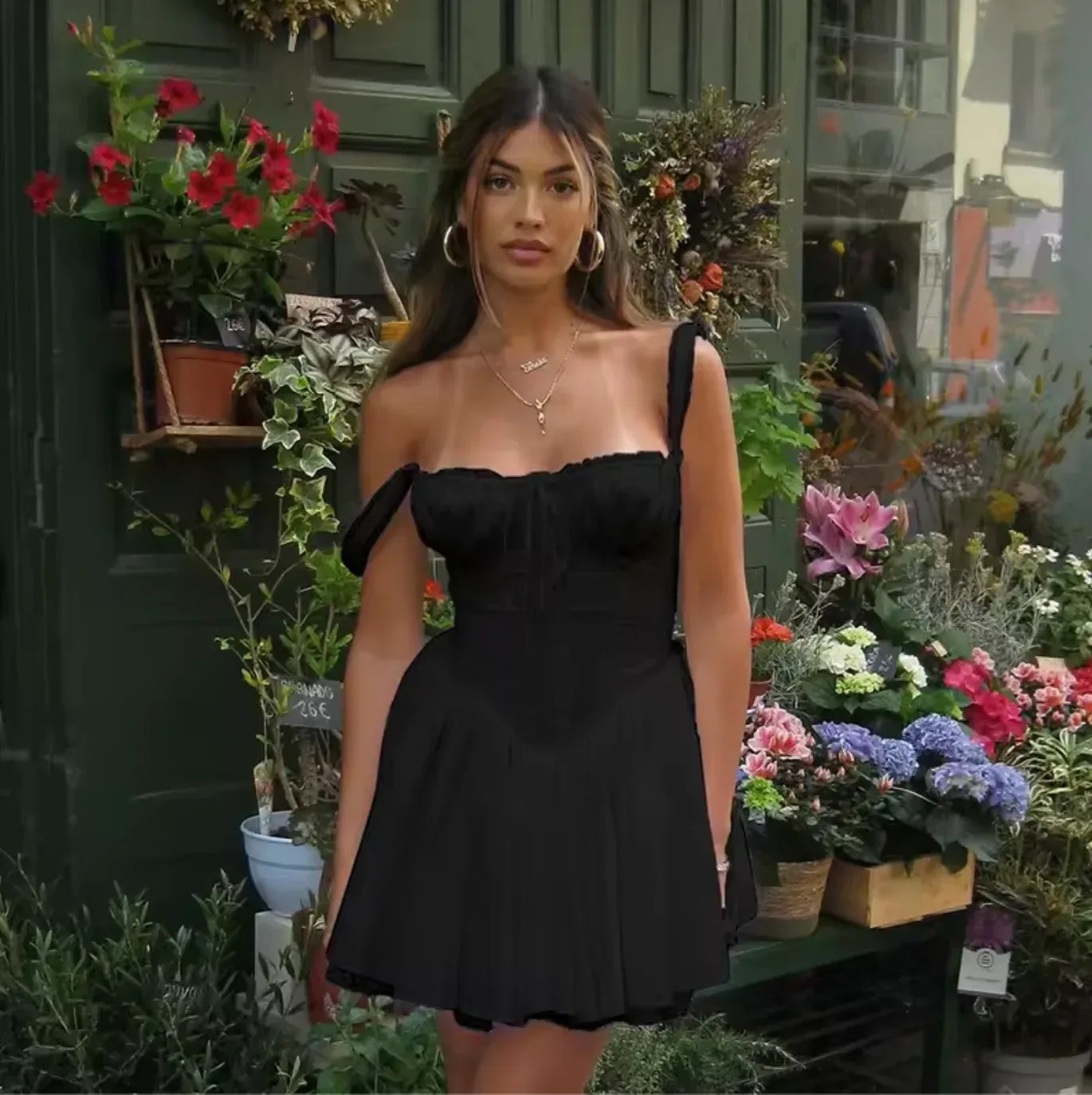 A-Line Flared Cocktail Party Mini Corset Sundress Black S