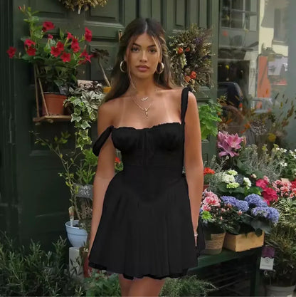 A-Line Flared Cocktail Party Mini Corset Sundress Black S