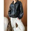 Baggy leather jacket for women with black oversized fit