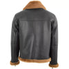 Black Sheepskin Leather Jacket with Brown Faux Fur Collar