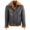 Black Sheepskin Leather Jacket with Brown Faux Fur Collar