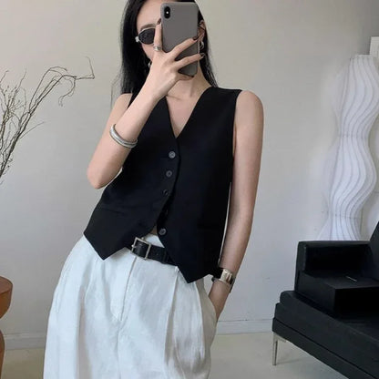 Women Casual Fitted Vest Top V Neck Sleeveless Office Waistcoat