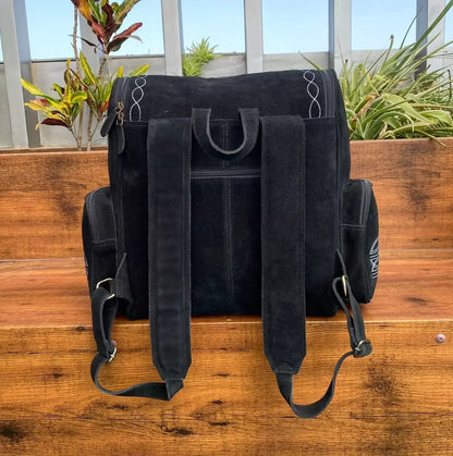 Black Suede Backpack With Western Embroidery Laptop Sleeve