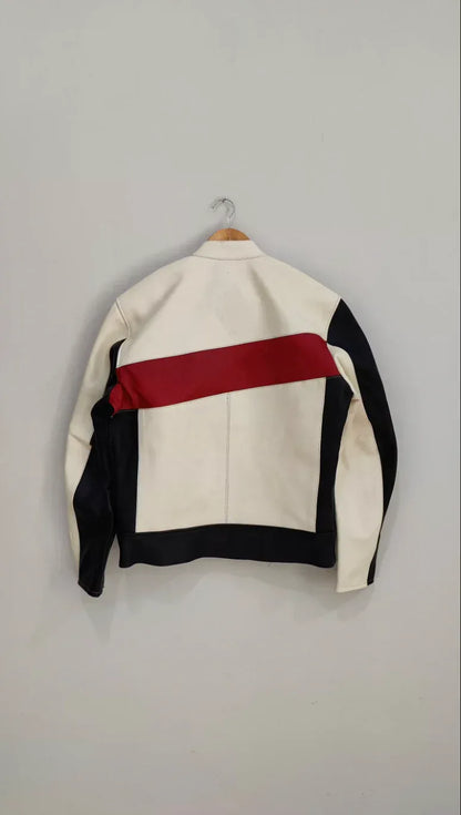 Two Tone Leather Jacket for Men in Black White Red