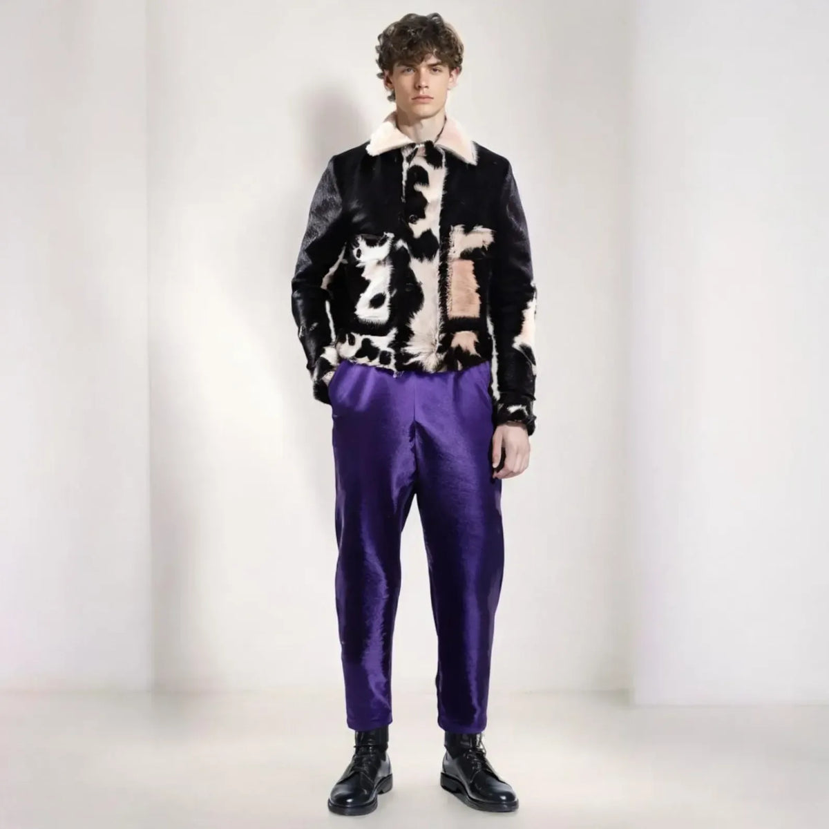 Cow Print Jacket Men Real Hair On Cowhide Western Style