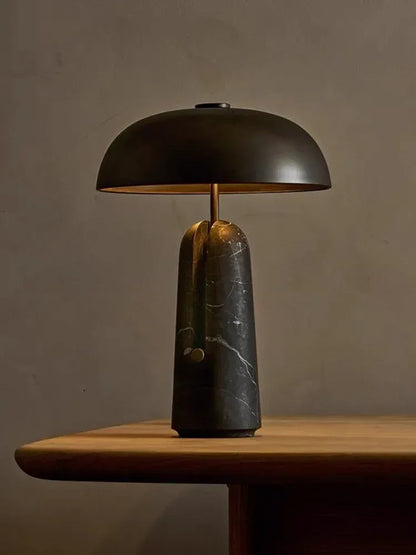 Black marble mushroom wabi sabi table lamp Black hood + black marble