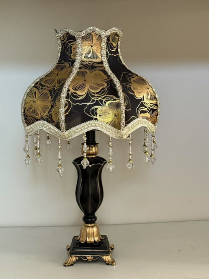 European fabric bedside table lamp black gold