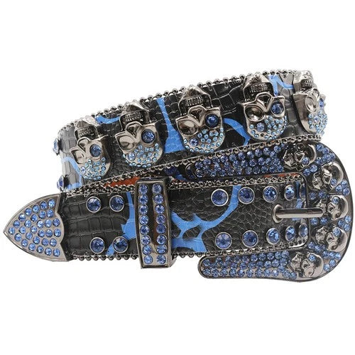 Punk leather belts with skull rhinestones 1 105 cms