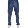 Blue leather pants mens slim fit trouser