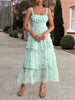 Boho Floral Maxi Dress in Green with Tiered Ruffles