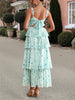 Boho Floral Maxi Dress in Green with Tiered Ruffles