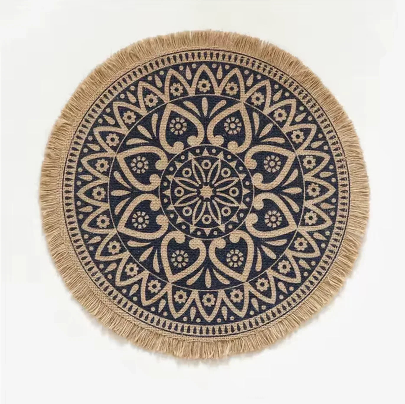 Vintage Round Placemats with Fringe and Mandala Pattern 5