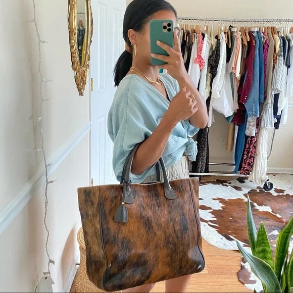 Brindle cowhide tote bag for women
