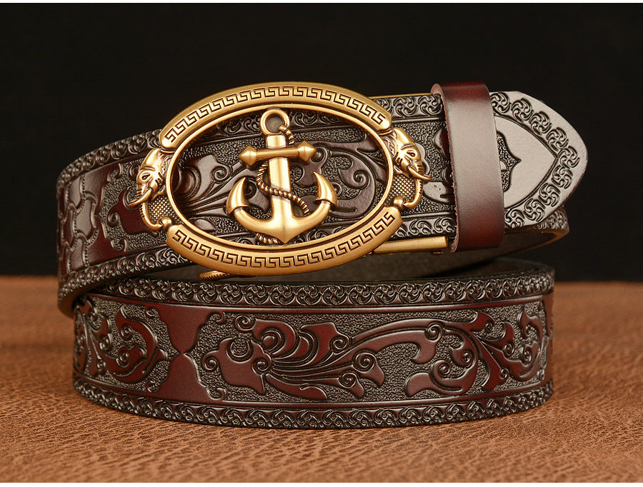 Men Anchor Buckle Genuine Leather Belt