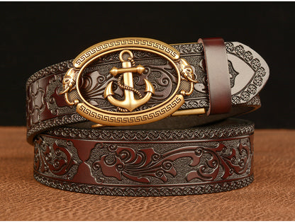 Men Anchor Buckle Genuine Leather Belt