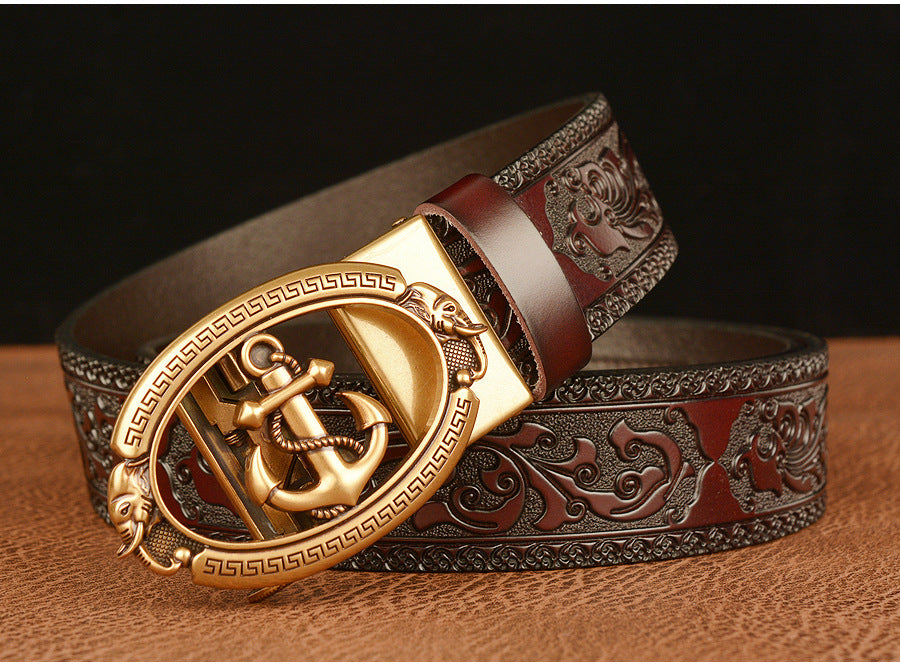 Men Anchor Buckle Genuine Leather Belt