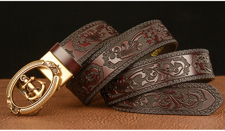 Men Anchor Buckle Genuine Leather Belt