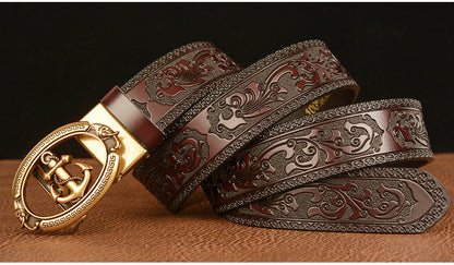 Men Anchor Buckle Genuine Leather Belt