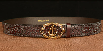 Men Anchor Buckle Genuine Leather Belt