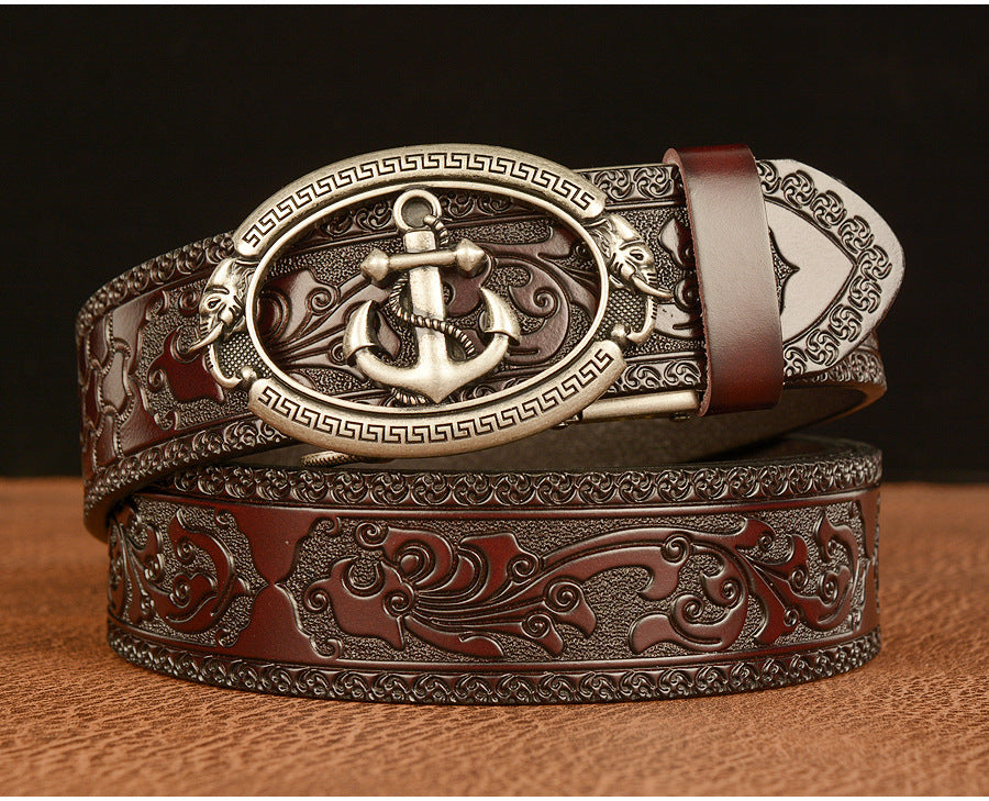 Men Western Anchor Buckle Leather Belt