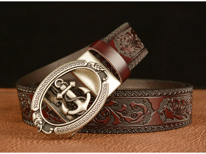 Men Western Anchor Buckle Leather Belt