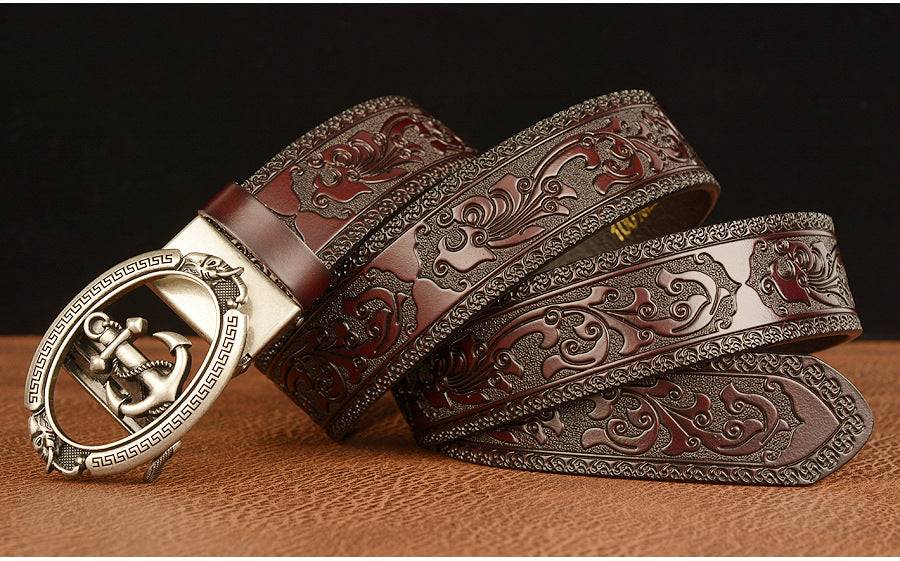 Men Western Anchor Buckle Leather Belt