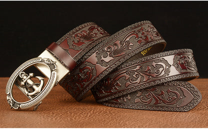 Men Western Anchor Buckle Leather Belt