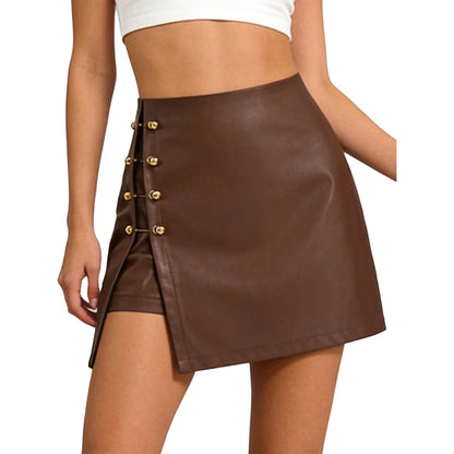 High-waisted brown faux leather bodycon pencil skirt