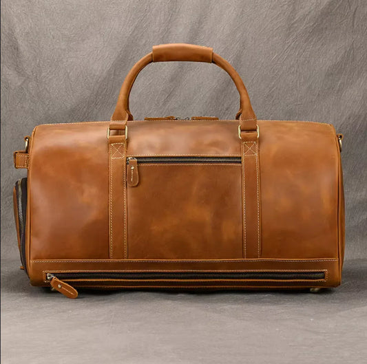 Brown Leather Duffle Bag with Shoe Compartment 1