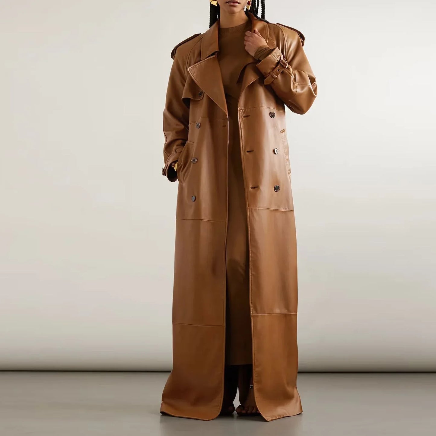 Stylish Leather Trench Long Coat For Women