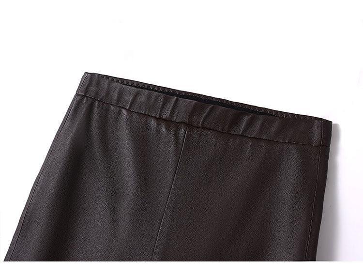 Women Leather Pants Brown High Waist