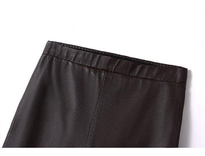 Women Leather Pants Brown High Waist