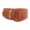 Adjustable wide waist belt faux leather women gold hook