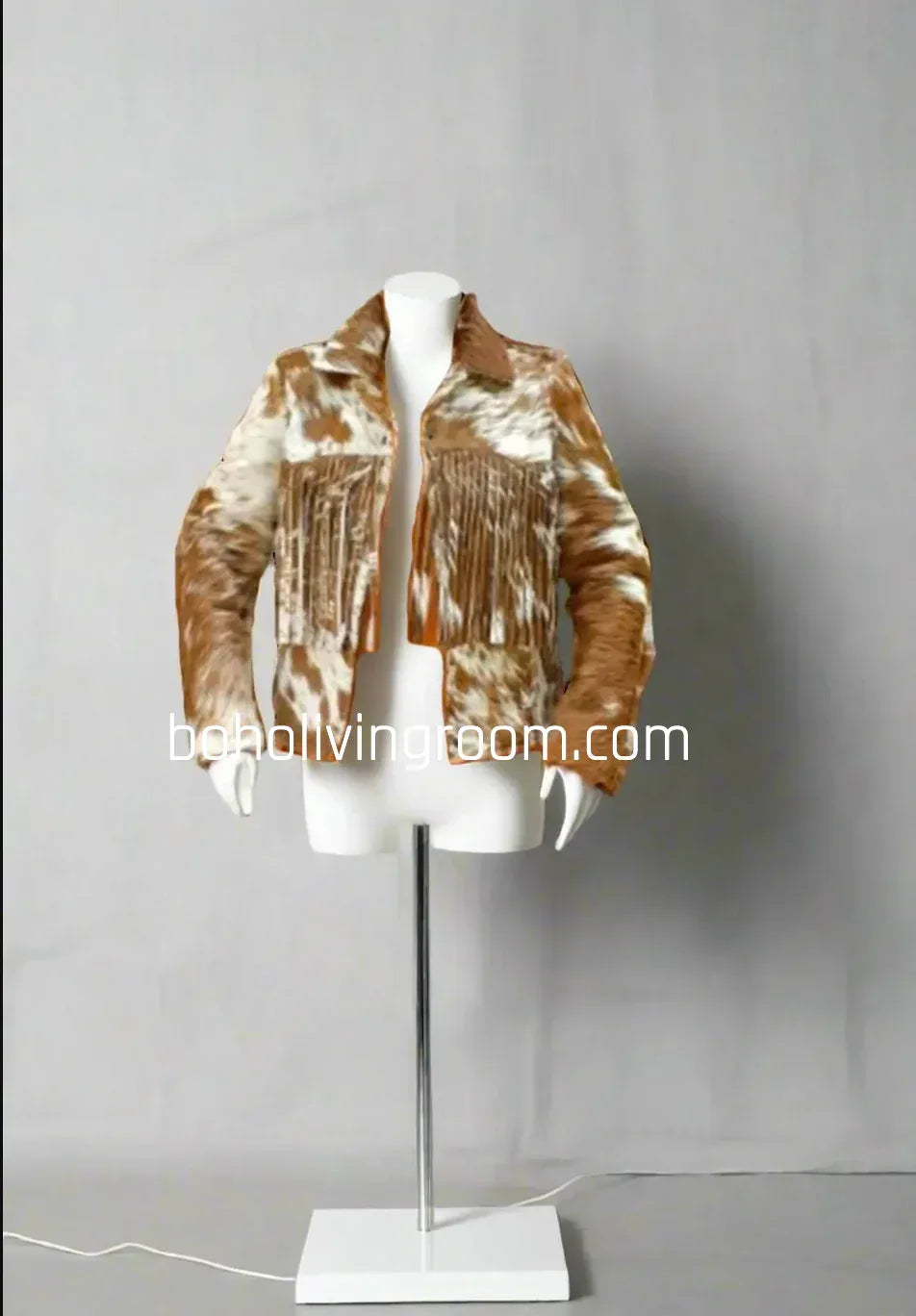 cowhide jacket brown white fur hair on hide women