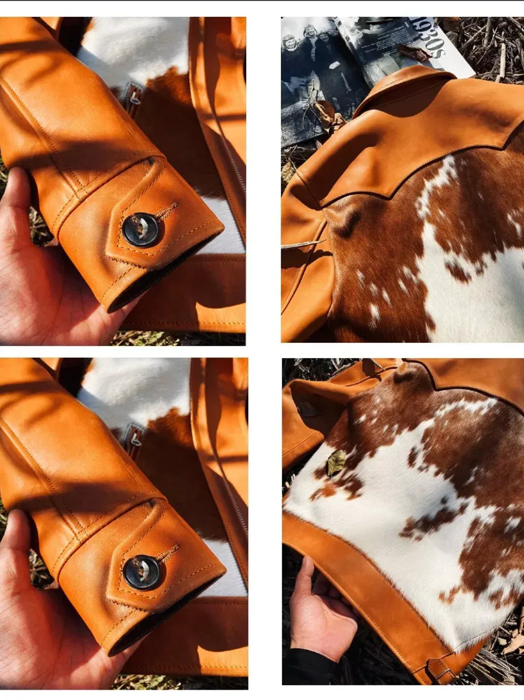Hair On Cowhide Jacket with Brown White Hide