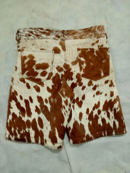 Brown and white cowhide shorts for men