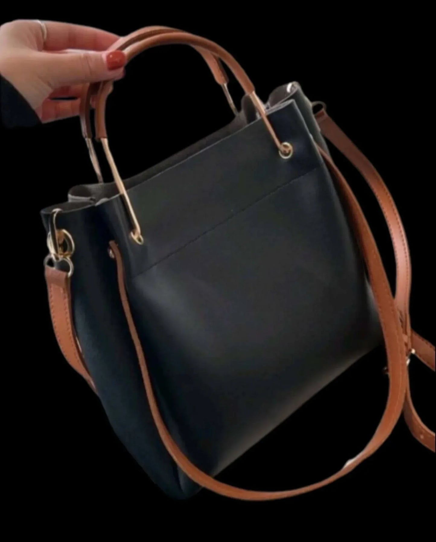 Black and brown leather tote bag genuine shoulder carryall