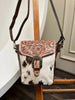 Tooled Cowhide Crossbody Bag with Western Leather Flap