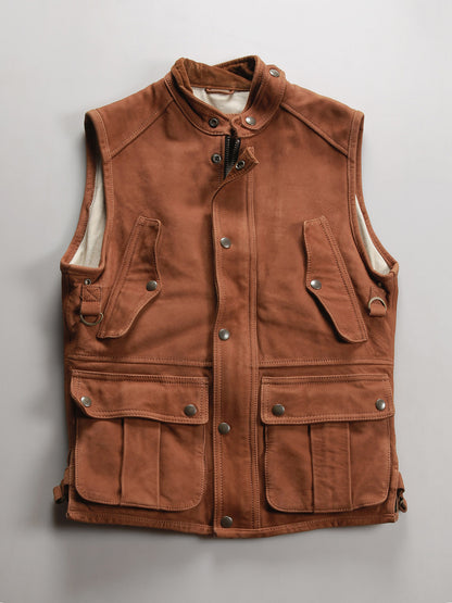 Retro cowhide genuine leather vest for men