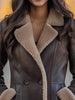Fur Lined Leather Jacket for Women in Brown With Shearling Trim
