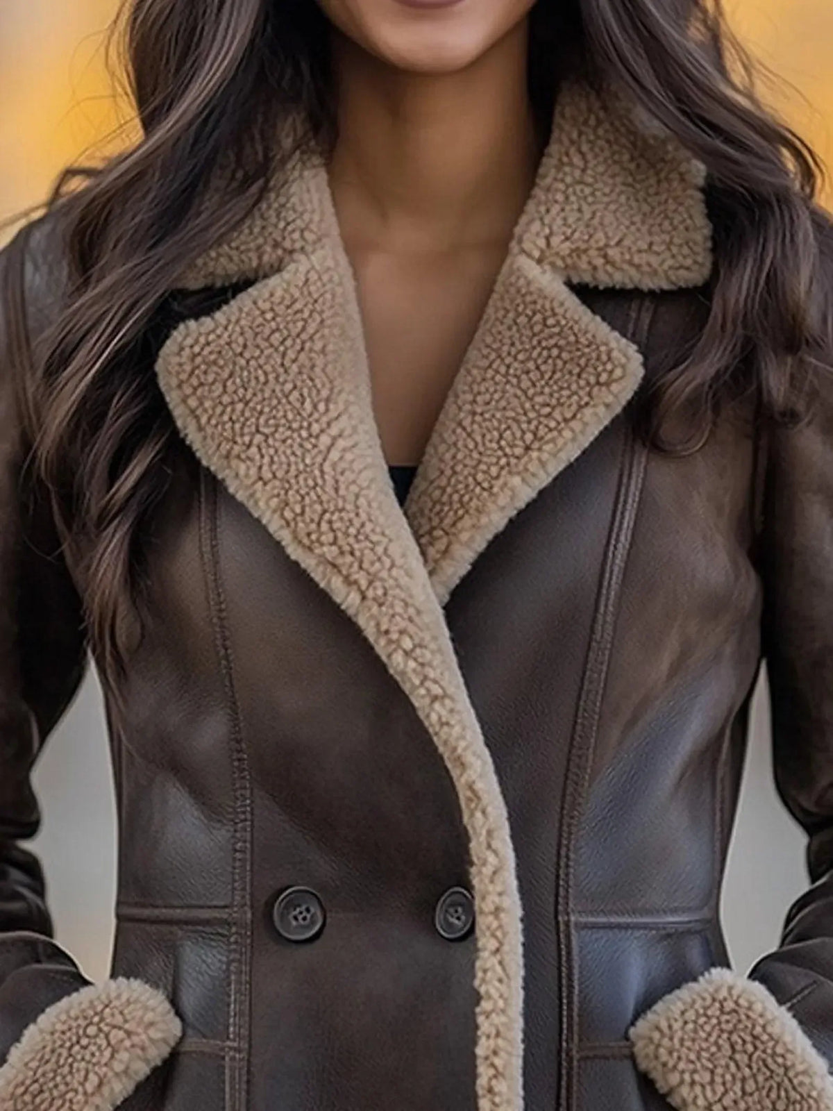 Fur Lined Leather Jacket for Women in Brown With Shearling Trim