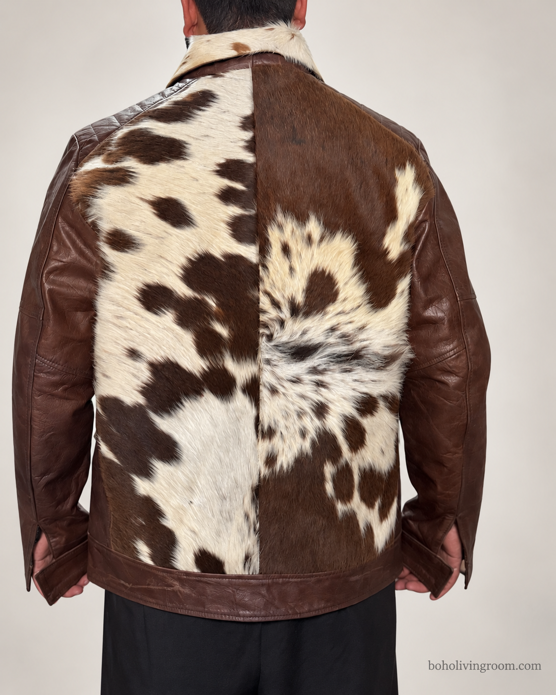 Cowhide Jacket With Brown Leather Sleeves and Hair On Hide